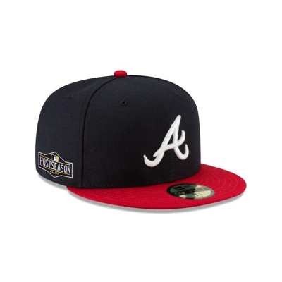 Blue Atlanta Braves Hat - New Era MLB Postseason Side Patch 59FIFTY Fitted Caps USA9283140